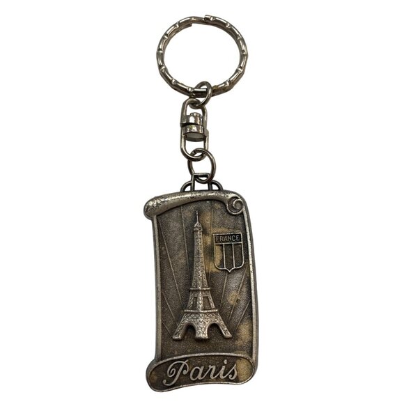 Vintage POLYNE Paris France Eiffel Tower Keychain Souvenir Metal Keyring Made In - Picture 1 of 7